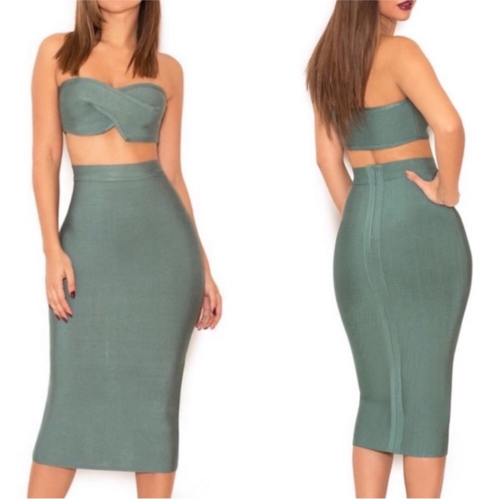 House of CB Aqua Suiza Bandage Pencil Skirt & Top Coordinating Set. Size XS